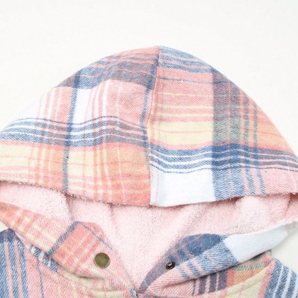 Pink Casual Womens Plaid Print Teddy Lined Hooded Coat - Picture 5 of 6